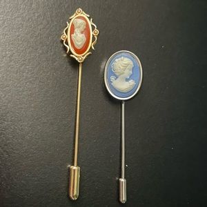 VINTAGE Set of TWO Cameo Hairpins!